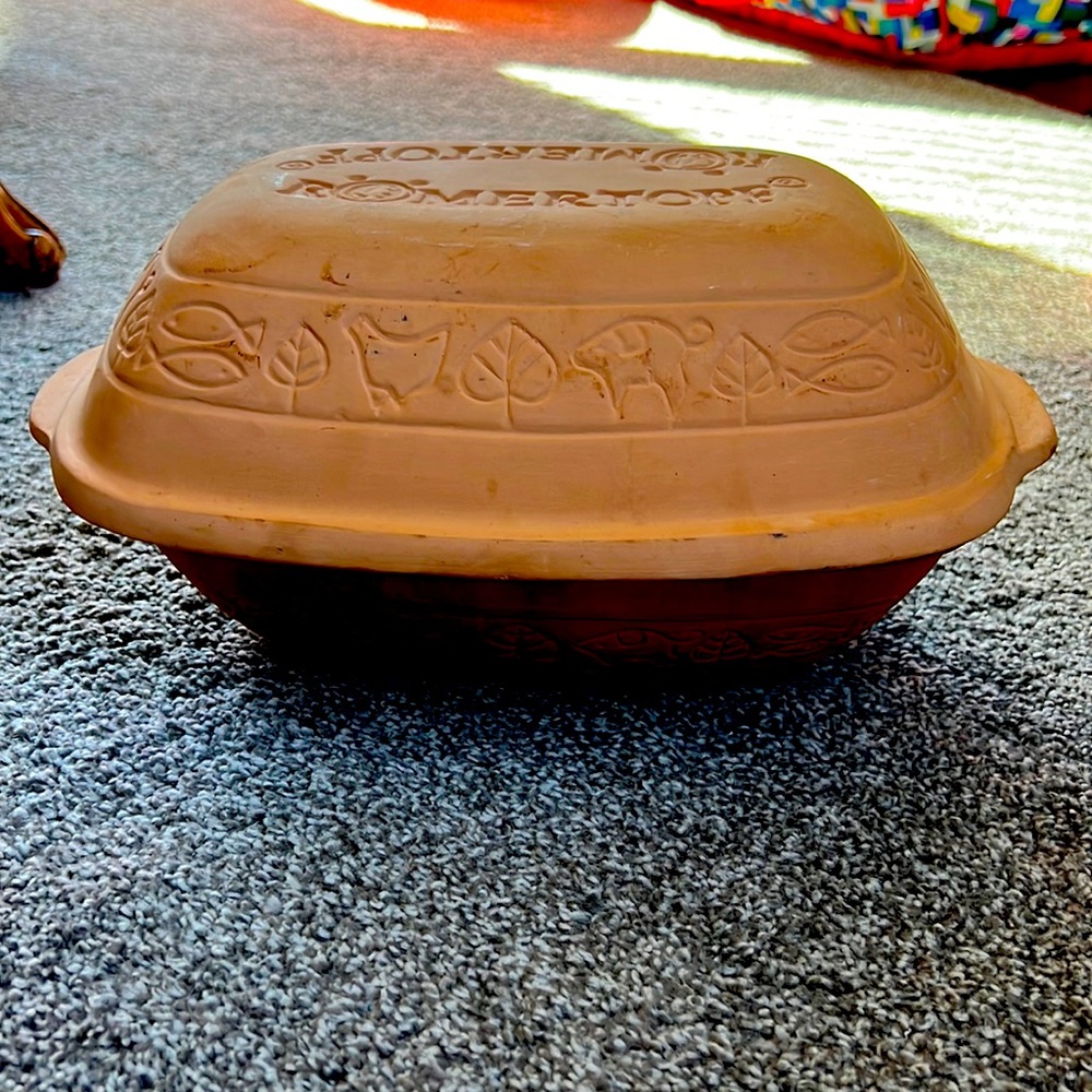 Vintage Romertopf 110 Terracotta 12"×8"×6" Clay Baker Roaster and cookbook